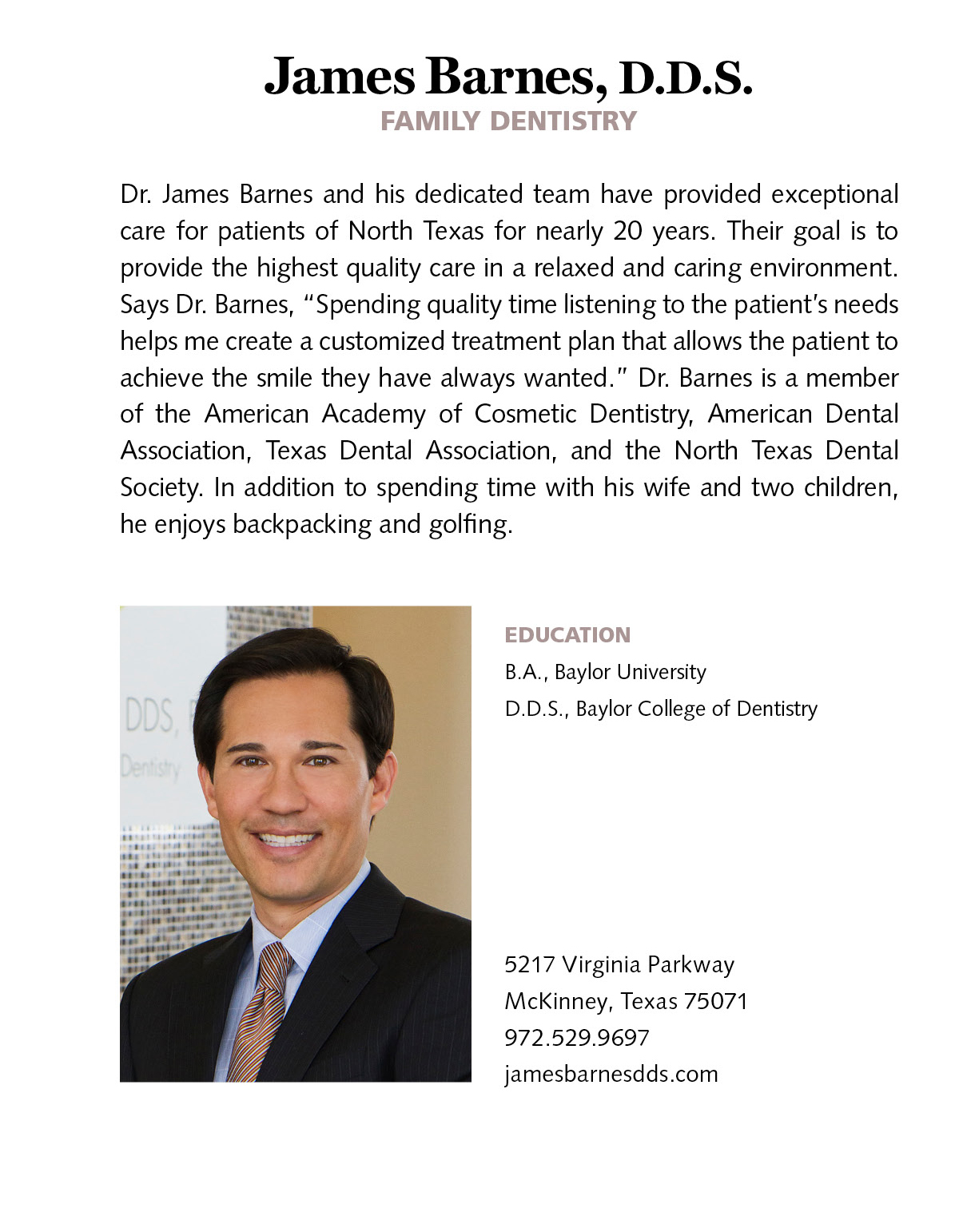 James Barnes D D S Dentist Mckinney D Magazine Directories